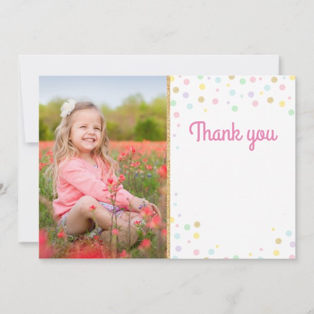Birthday Thank You Photo Card Pink Confetti Blank (Front)