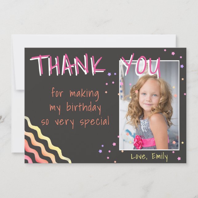 Birthday Thank you Photo card Stars Girl (Front)