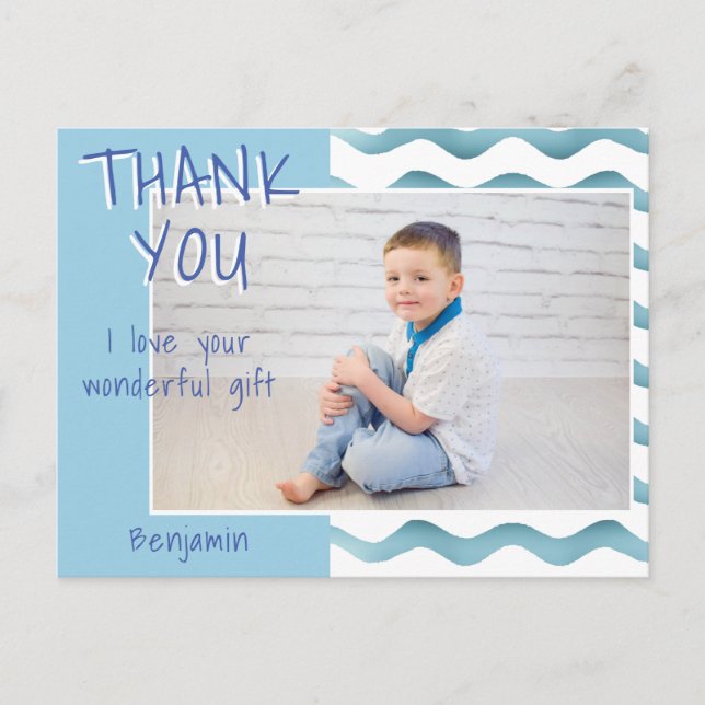 Birthday Thank you Photo Postcard Kids Boys (Front)