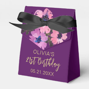 Birthday Thank You Pink Floral Purple Favour Boxes