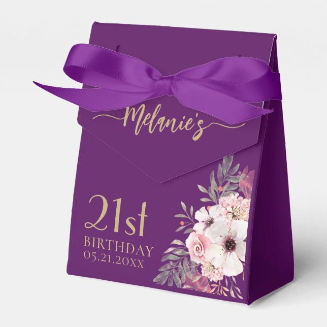 Birthday Thank You Pink Flowers Purple Favour Boxe Favour Box (Front Side)
