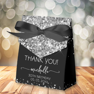 Birthday Thank You Silver Glitter Monogram Script  Favour Box