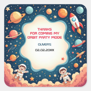 Birthday Thank you Space Boy Astronaut Card Square Sticker