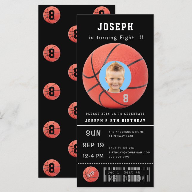 Birthday Ticket Black Photo Baseball Invitation (Front/Back)