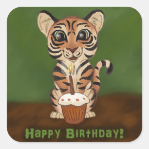 Birthday Tiger Square Sticker