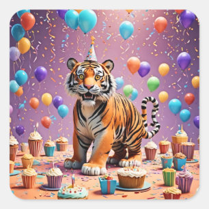 Birthday Tiger Square Sticker