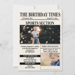 Birthday Times Sports Edition 1st Birthday Party Invitation