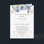 Birthday to Husband Personalise with Name Card<br><div class="desc">Simple, romantic "Why Do I Love You" Birthday card for husband with blue and grey watercolor leaves and flower. Verse on the front reads, Why Do I Love You? You would think there would be a simple answer to that question. And yet my mind starts spinning with hundreds of little...</div>