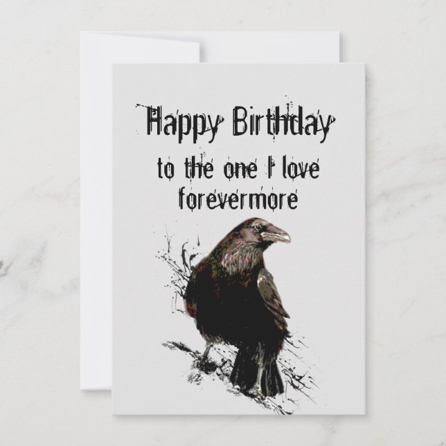 Birthday to The One I love Forevermore Fun Raven Card (Front)