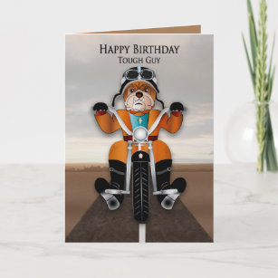 Birthday Tough Guy Bulldog Riding Motorcycle Card
