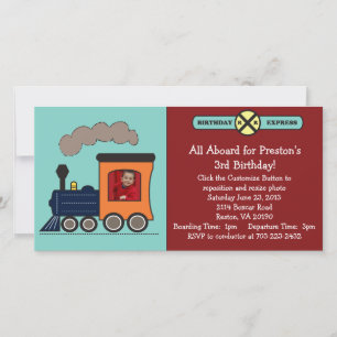 Birthday Train Photo Invitation - Red/Blue