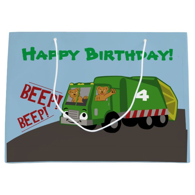 Birthday Trash Truck Large Gift Bag (Front)