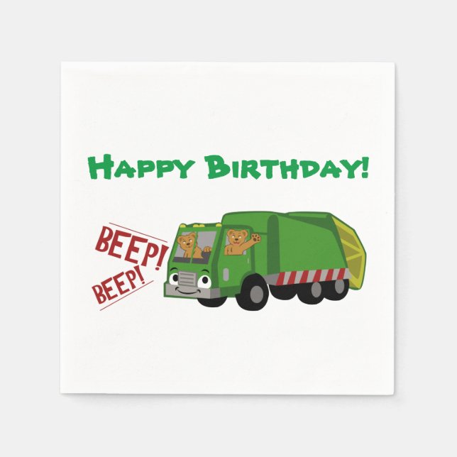 Birthday Trash Truck Napkin (Front)