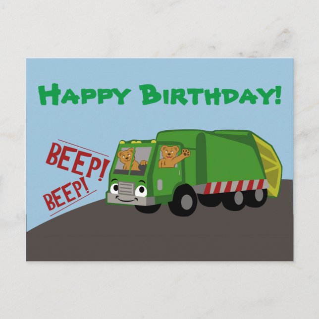 Birthday Trash Truck Postcard (Front)