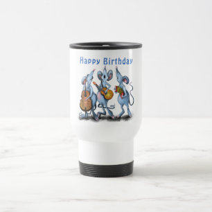 Birthday Travel Mug with Funny Mouse Music Band