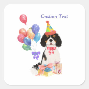Birthday Tri Cavalier King Charles Spaniel Square Sticker
