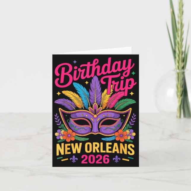 Birthday Trip New Orleans 2026 Matching Mardi Gras Card (Front)