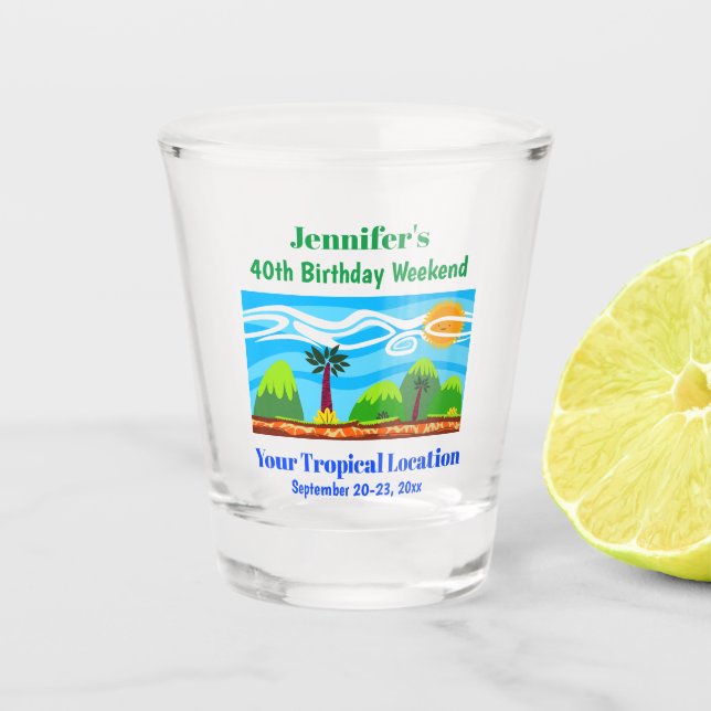 Birthday Trip Party Tropical Beach Vacation Shot Glass (Front)