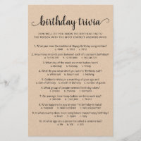 Birthday Trivia Game with Answers Birthday party