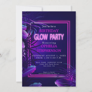 Birthday Tropical Neon Glow Birthday Invitation