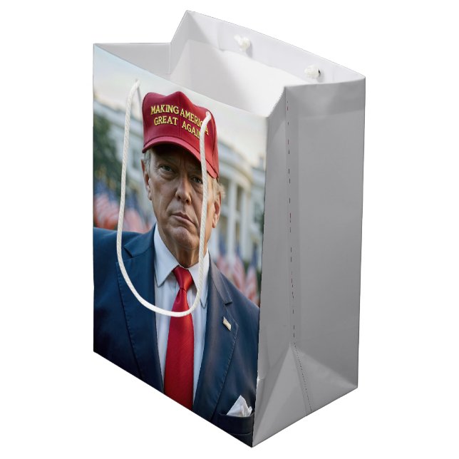 Birthday Trump With Red MAGA Hat Medium Gift Bag (Front Angled)