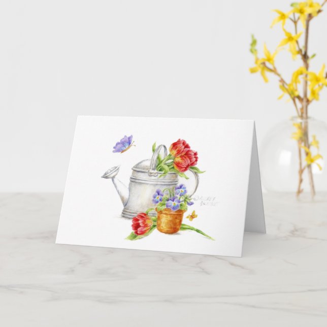Birthday Tulip Watering Can Bright Blessings Card (Yellow Flower)