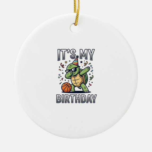 Birthday Turtle Basketball Party Vector Design_1 Ceramic Tree Decoration (Front)