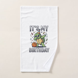 Birthday Turtle Basketball Party Vector Design_1 Hand Towel
