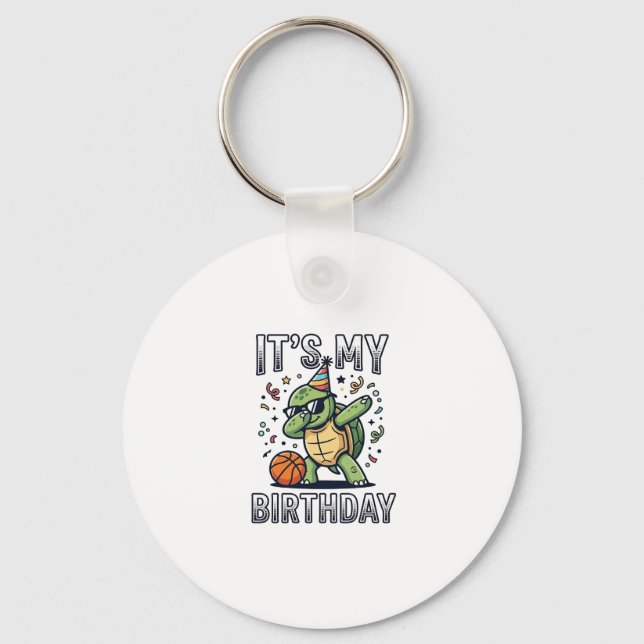Birthday Turtle Basketball Party Vector Design_1 Key Ring (Front)