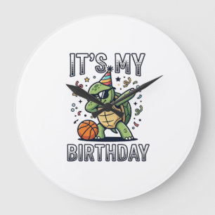 Birthday Turtle Basketball Party Vector Design_1 Large Clock