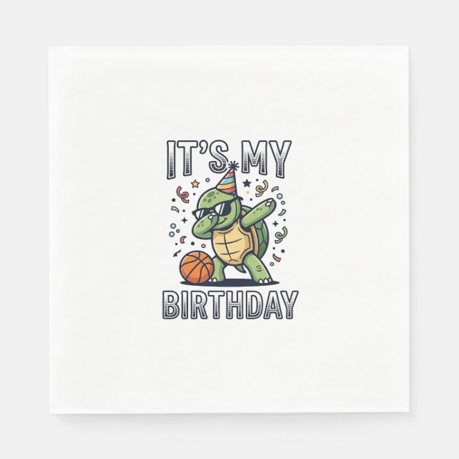 Birthday Turtle Basketball Party Vector Design_1 Napkin (Front)