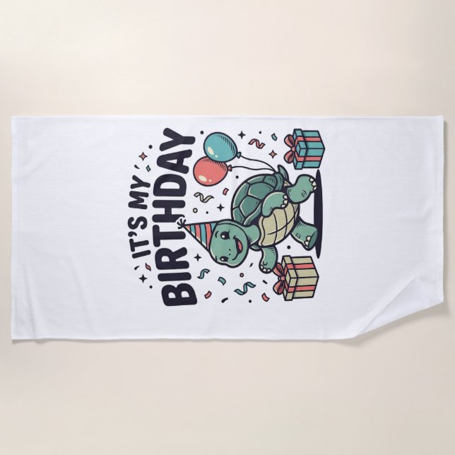 Birthday Turtle Party Vector Design_1 Beach Towel (Front)