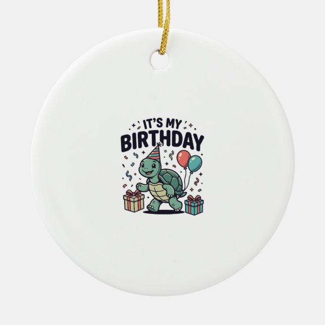Birthday Turtle Party Vector Design_1 Ceramic Tree Decoration (Front)