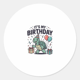 Birthday Turtle Party Vector Design_1 Classic Round Sticker
