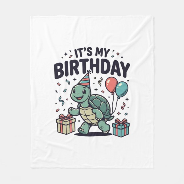 Birthday Turtle Party Vector Design_1 Fleece Blanket (Front)