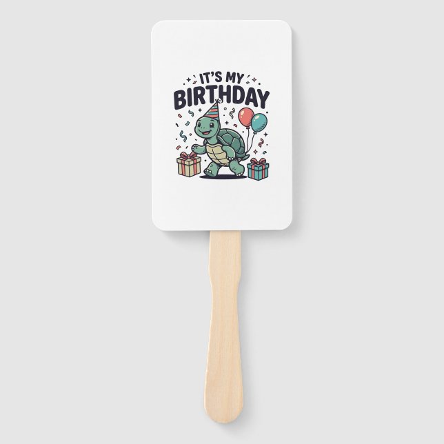Birthday Turtle Party Vector Design_1 Hand Fan (Front)