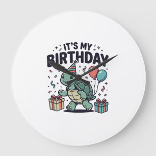 Birthday Turtle Party Vector Design_1 Large Clock