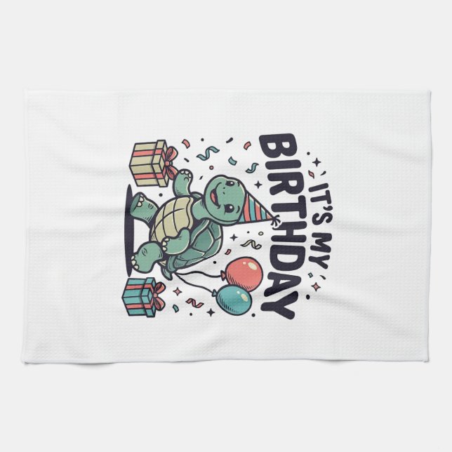 Birthday Turtle Party Vector Design_1 Tea Towel (Horizontal)