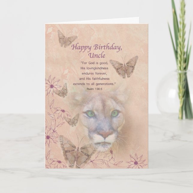 Birthday, Uncle, Cougar and Butterflies Card (Front)