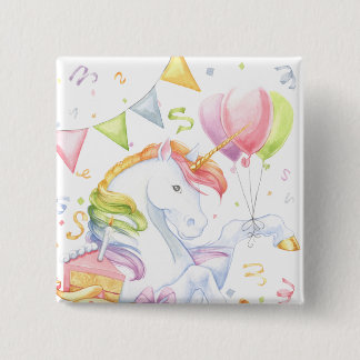Birthday Unicorn 15 Cm Square Badge