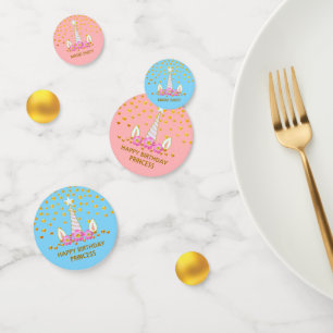 Birthday Unicorn & Gold Confetti on Pink & Blue