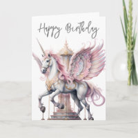Birthday Unicorn Pegasus Carousel Horse Pink