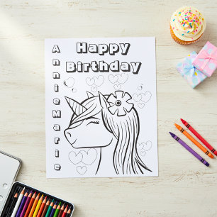 Birthday Unicorn Personalised Colouring Sheet Pape