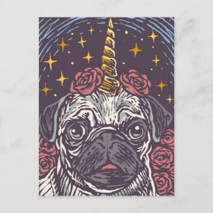 Birthday Unicorn Pug Postcard