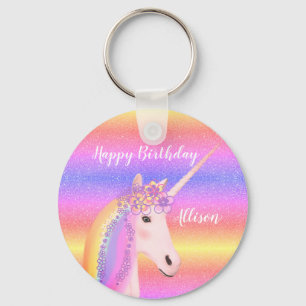Birthday Unicorn Rainbow Glitter Personalised Key Ring
