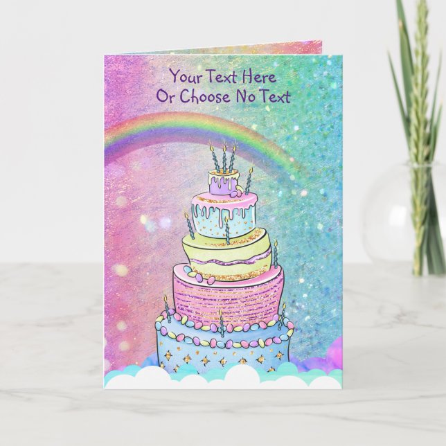 Birthday Unicorn Rainbow Purple Pink Glitter Ombre Card (Front)