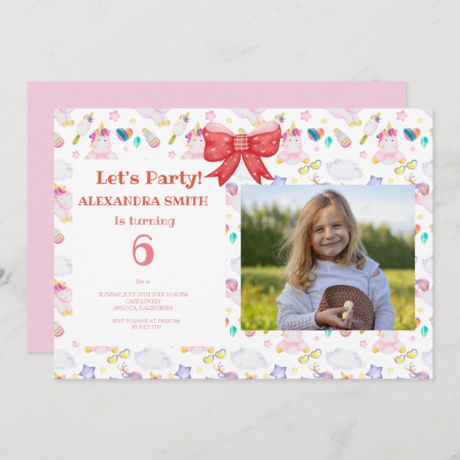 Birthday unicorn with photo invitation (Front/Back)