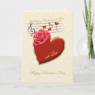 Birthday, Valentine's Day - Music, Heart and Rose Holiday Card