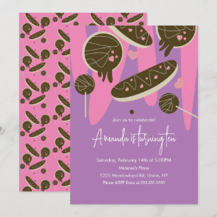 Birthday Valentines Treats Doughnuts Eclairs Party Invitation