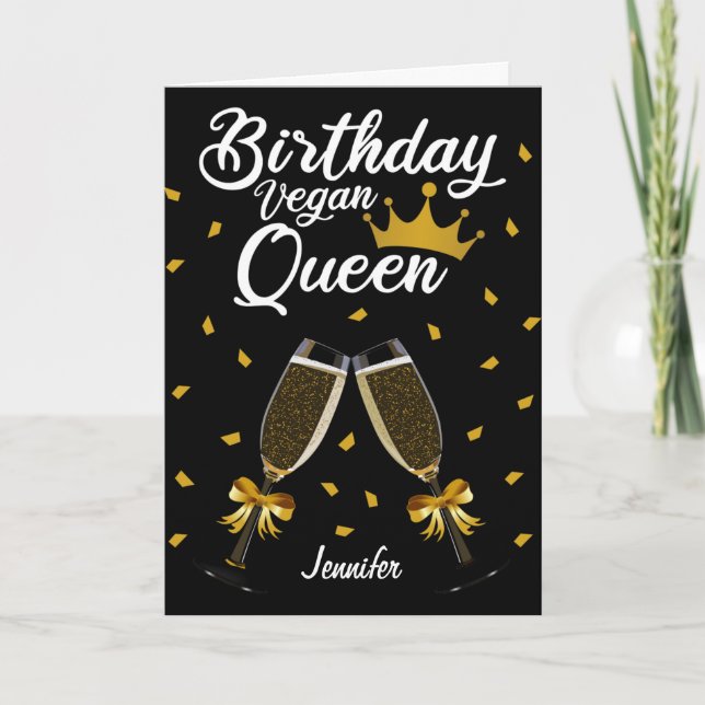 Birthday Vegan Queen (with your name) Card (Front)